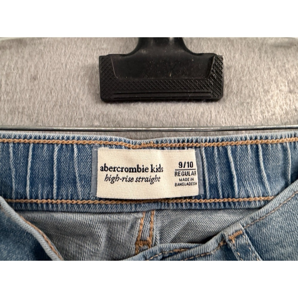 Abercrombie Kids High Rise Straight Jeans Girls 9/10 Light Wash Denim Pull On - Picture 5 of 16